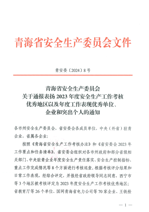 喜報！2023年度安全生產(chǎn)工作優(yōu)秀企業(yè)和突出個人名單揭曉！